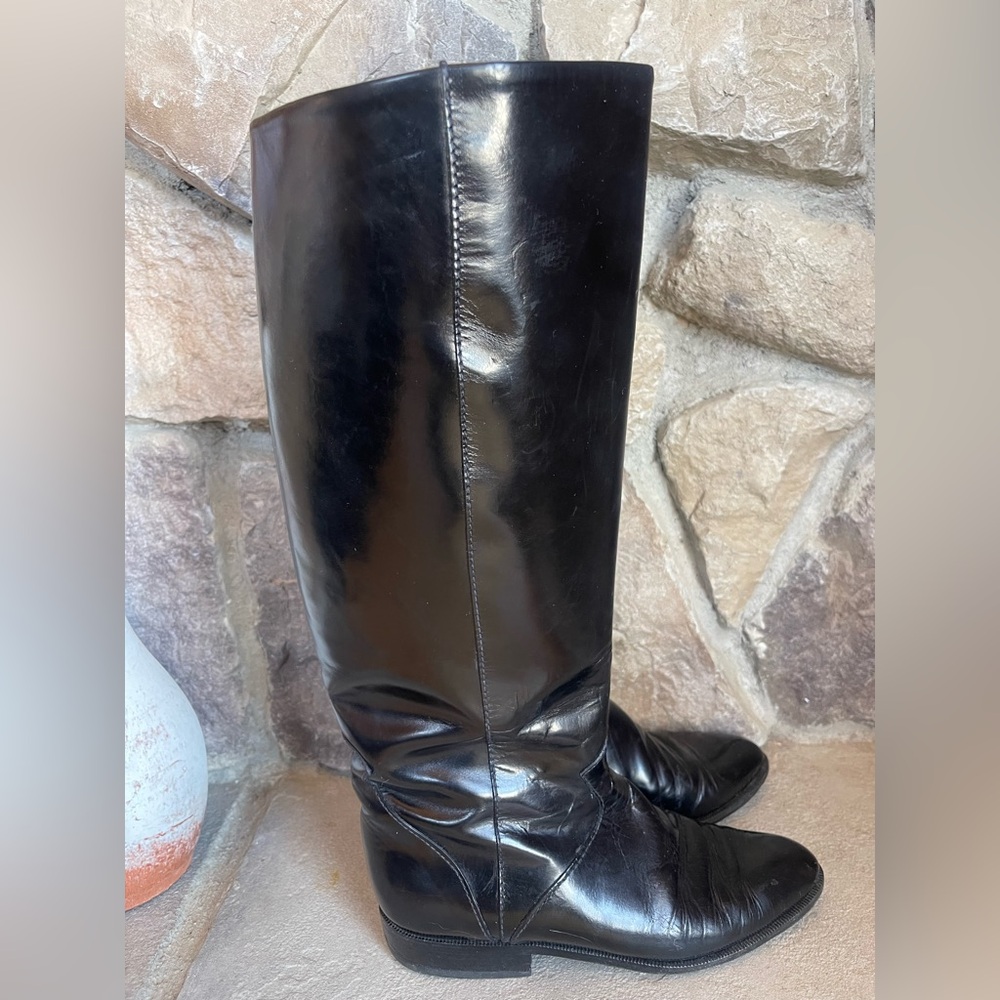 Vintage Charles David Black Leather Italian BootsTall Equestrian Riding Sz 5.5
